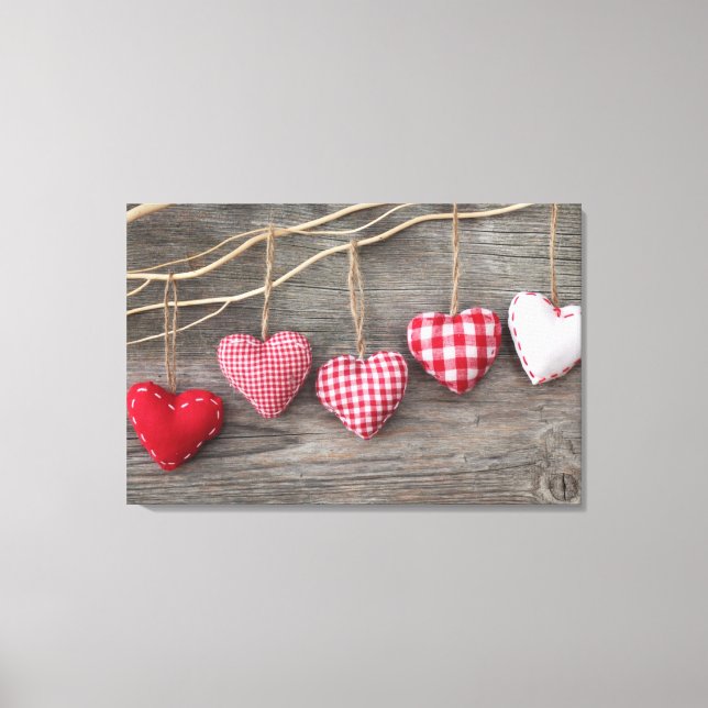 Red Hearts on Wooden Table Canvas Print (Front)