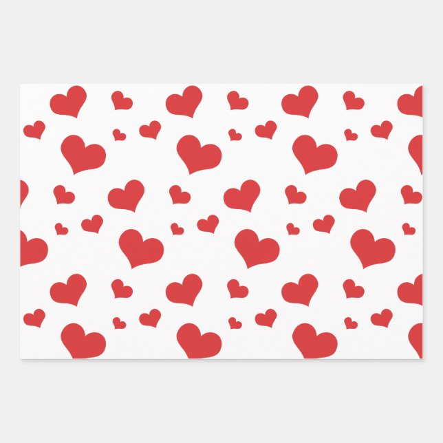 Red hearts on wrapping paper sheets (Front)