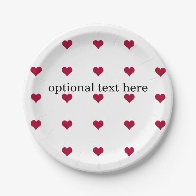 red hearts optional text paper plate (Front)