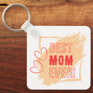 Red Hearts Outline Best Mom Keychain
