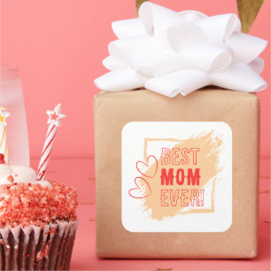 Red Hearts Outline Best Mom Square Sticker