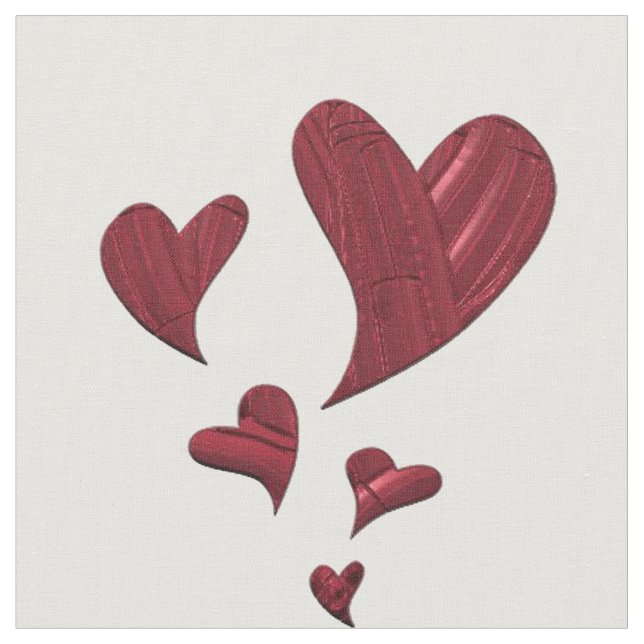 Red Hearts Painted Artistic Love Pattern Heart Fabric (Close Up)
