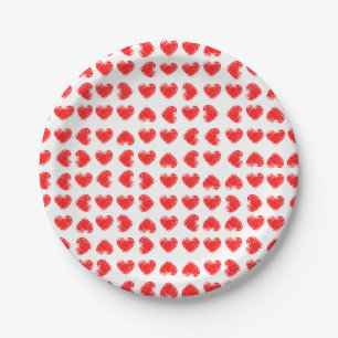 Red hearts paper plate