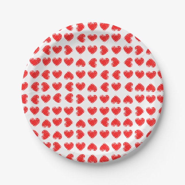 Red hearts paper plate (Front)