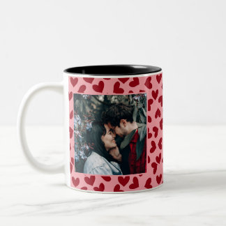 Red hearts pattern 2 custom photos Mug