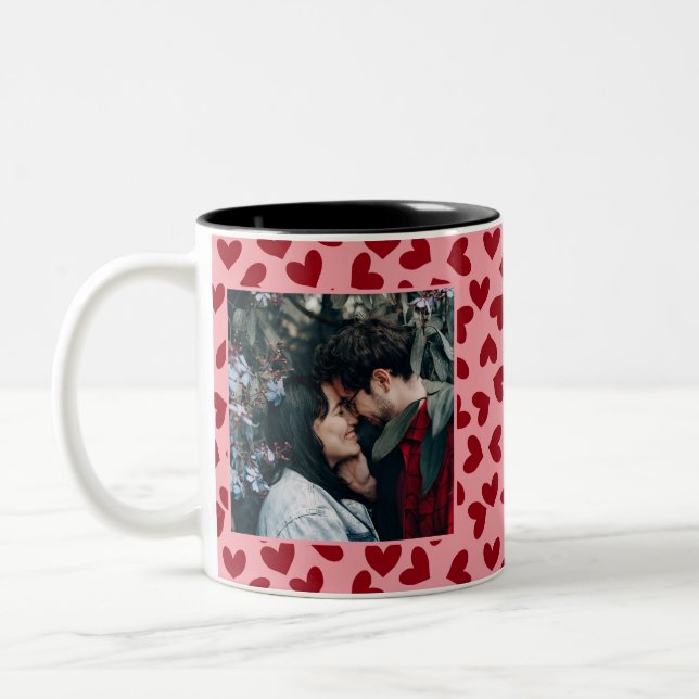 Red hearts pattern 2 custom photos Mug (Left)