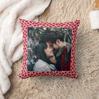 Red hearts pattern 2 custom photos throw pillow