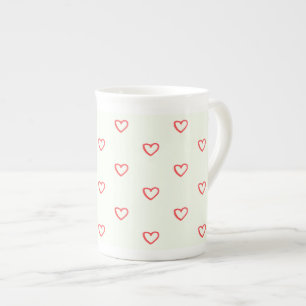 Red Hearts Pattern, Cute, Love Bone China Mug