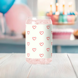 Red Hearts Pattern, Cute, Love Can Glass