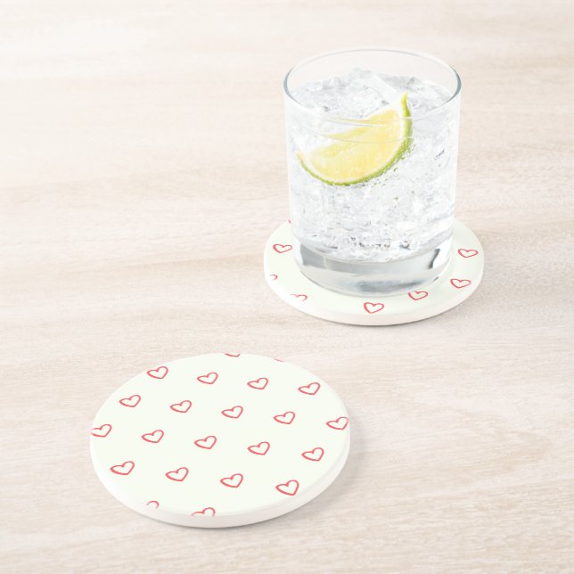 Red Hearts Pattern, Cute, Love Coaster (Side)