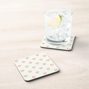 Red Hearts Pattern, Cute, Love Coaster