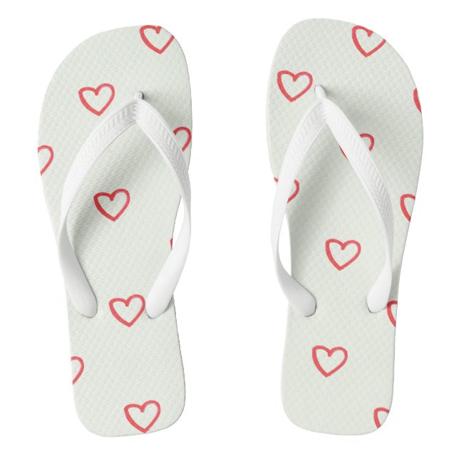 Red Hearts Pattern, Cute, Love Flip Flops (Footbed)