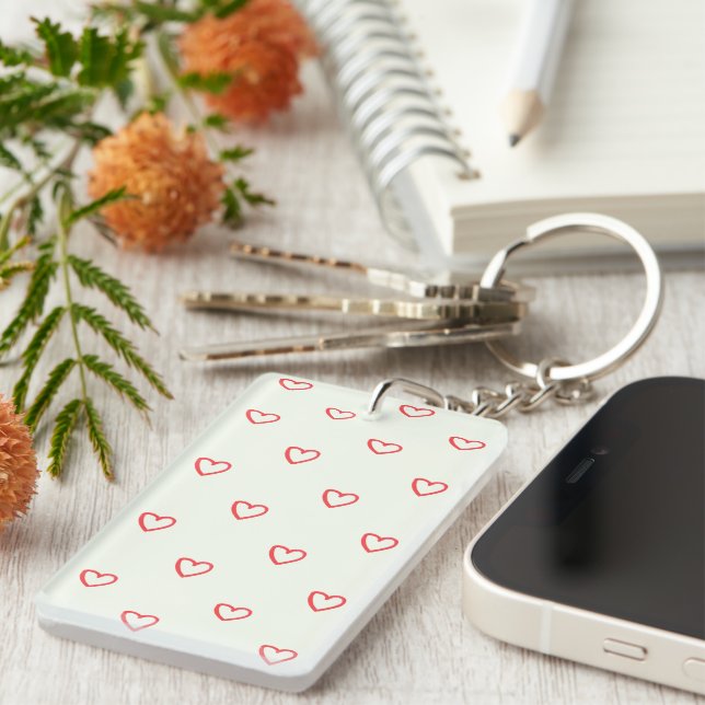 Red Hearts Pattern, Cute, Love Keychain (Front Right)