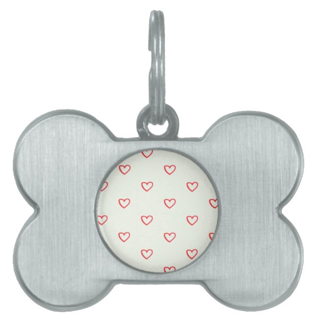 Red Hearts Pattern, Cute, Love Pet ID Tag (Front)
