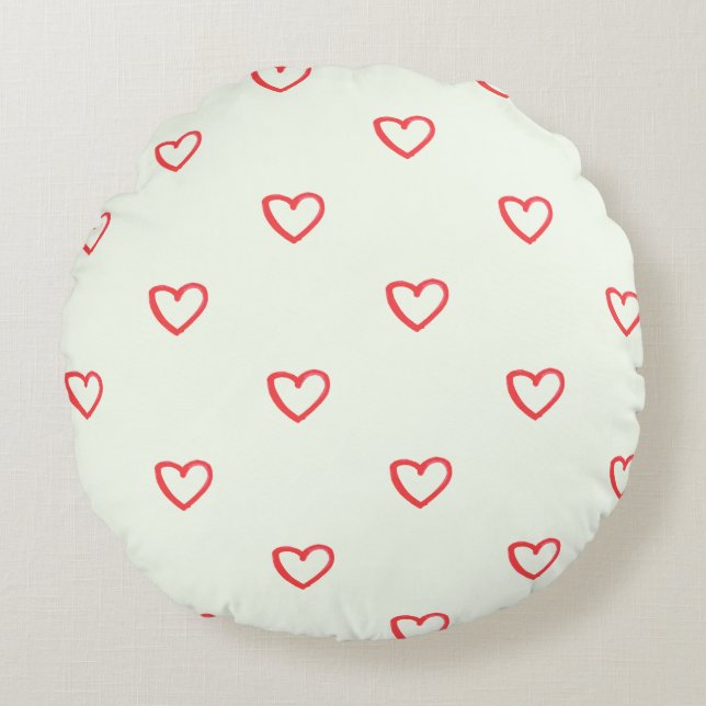 Red Hearts Pattern, Cute, Love Round Pillow (Front)
