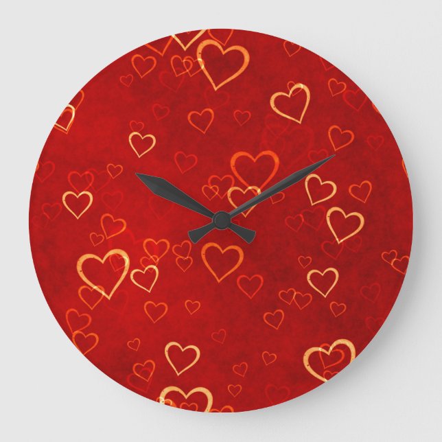 red hearts pattern large clock (Front)