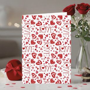 Red Hearts Pattern Love Script Happy Valentine's Card