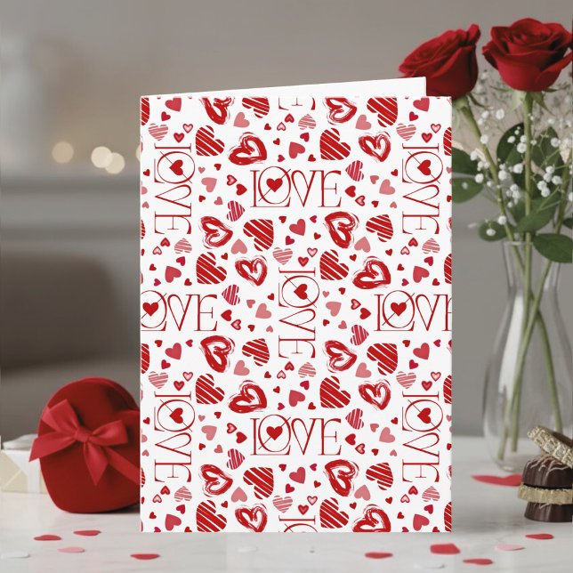Red Hearts Pattern Love Script Happy Valentine's Card (Creator Uploaded)