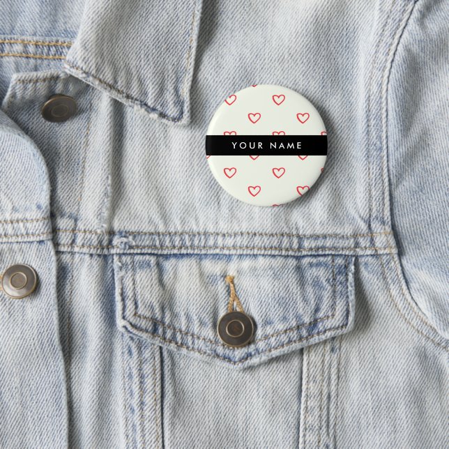 Red Hearts Pattern, Love, Your Name, Personalise 2 Inch Round Button (In Situ)