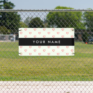 Red Hearts Pattern, Love, Your Name, Personalise Banner