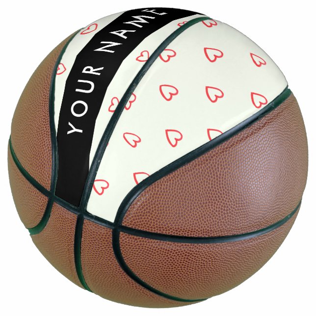 Red Hearts Pattern, Love, Your Name, Personalise Basketball (Angled)