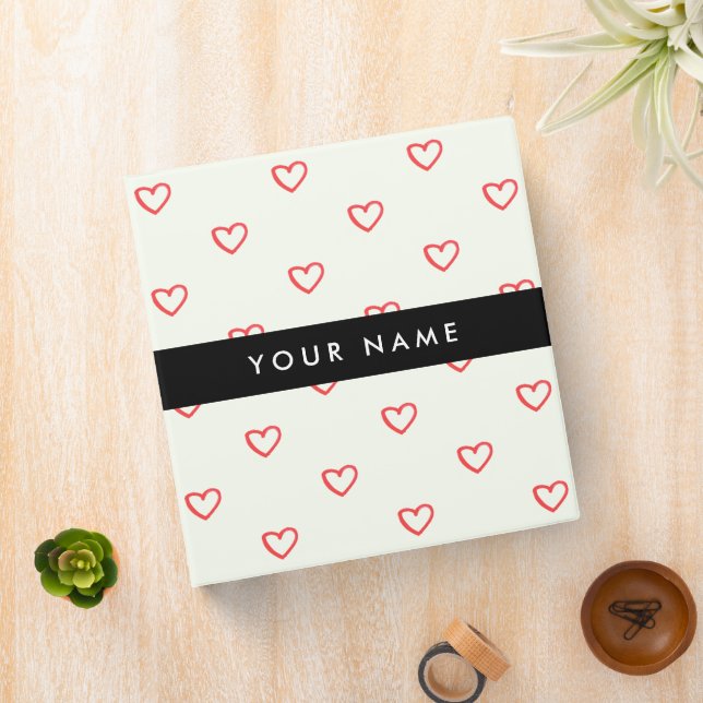 Red Hearts Pattern, Love, Your Name, Personalise Binder (In Situ)