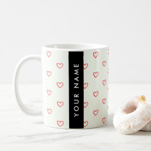 Red Hearts Pattern, Love, Your Name, Personalise Coffee Mug