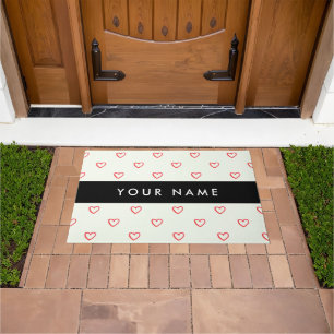 Red Hearts Pattern, Love, Your Name, Personalise Doormat