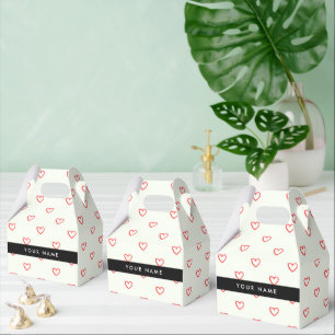 Red Hearts Pattern, Love, Your Name, Personalise Favor Box
