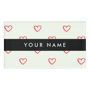 Red Hearts Pattern, Love, Your Name, Personalise Name Tag