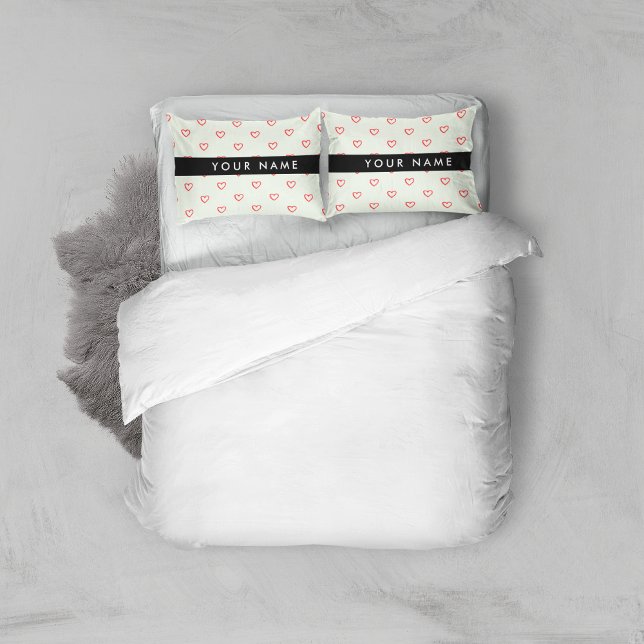 Red Hearts Pattern, Love, Your Name, Personalise Pillowcase (Creator Uploaded)