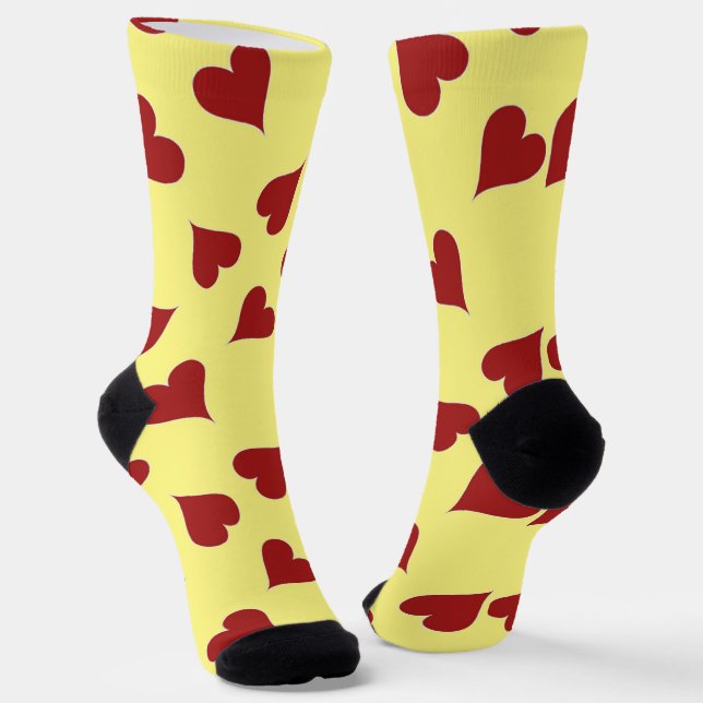 Red hearts pattern on yellow socks (Angled)