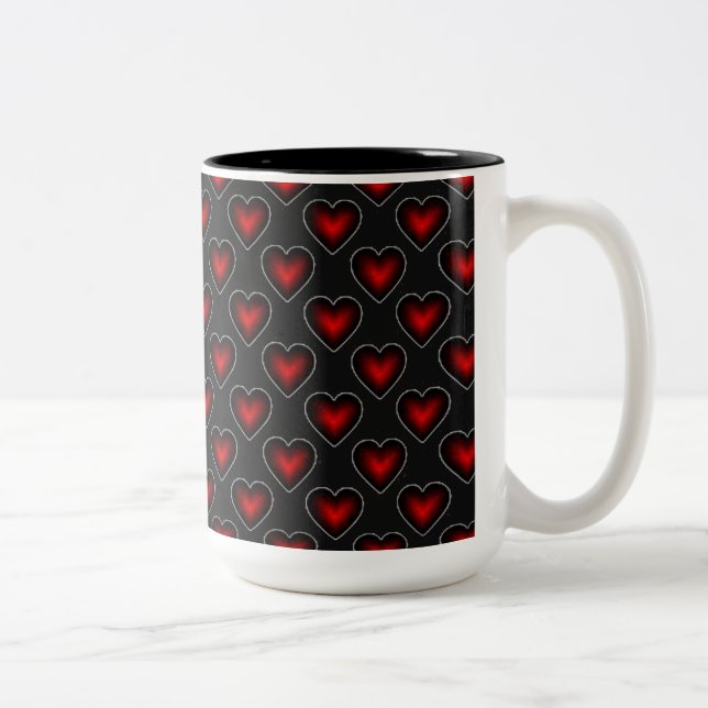 Red Hearts Pattern Red and Black Coffee Mug (Right)