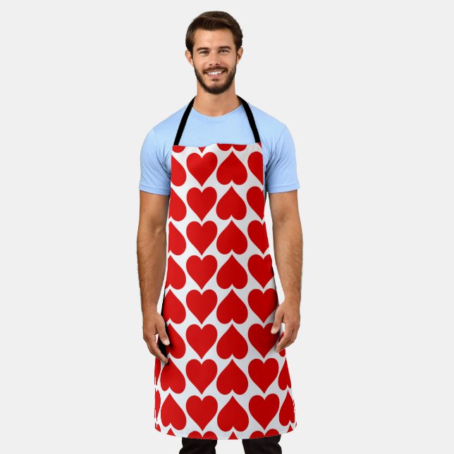 Red Hearts Pattern, Romantic, Love Apron (Worn)