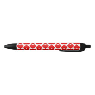 Red Hearts Pattern, Romantic, Love Black Ink Pen