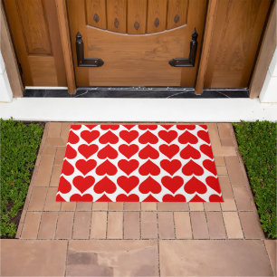 Red Hearts Pattern, Romantic, Love Doormat