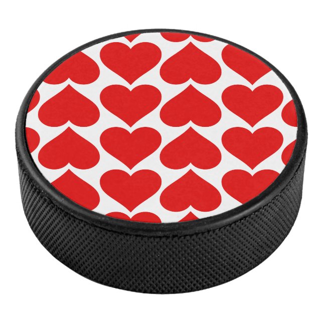 Red Hearts Pattern, Romantic, Love Hockey Puck (3/4)