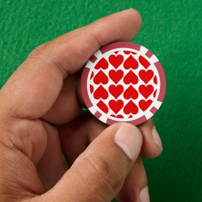 Red Hearts Pattern, Romantic, Love Poker Chips (Hand)