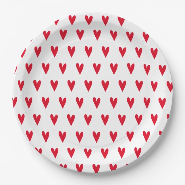 Red Hearts Pattern | Romantic Paper Plate (Front)