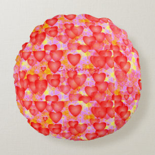 red hearts pattern round pillow