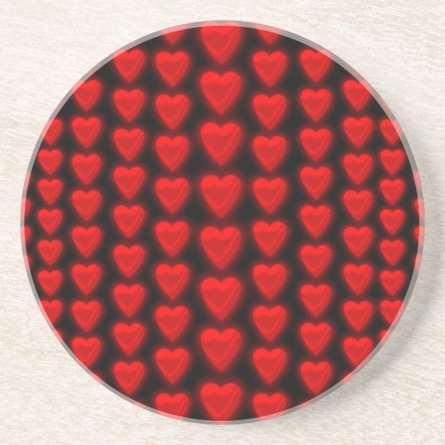 Red Hearts Pattern Sandstone Coaster (Front)