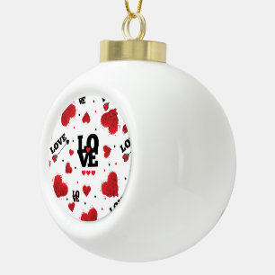 Red Hearts Pattern Valentine's Day Ceramic Ball Christmas Ornament