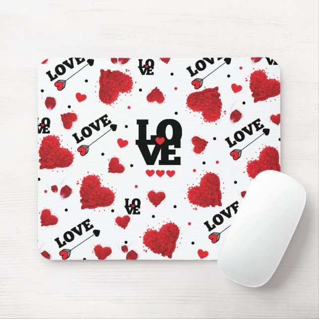 Red Hearts Pattern Valentine's Day Mouse Pad (With Mouse)