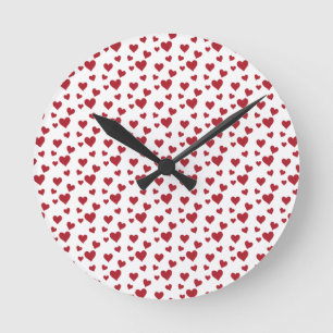 Red Hearts Pattern Valentine's Day Round Clock