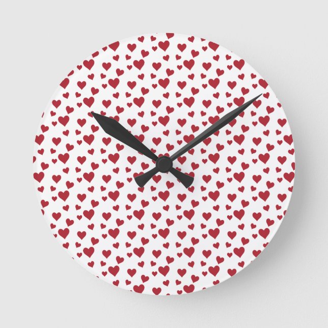 Red Hearts Pattern Valentine's Day Round Clock (Front)