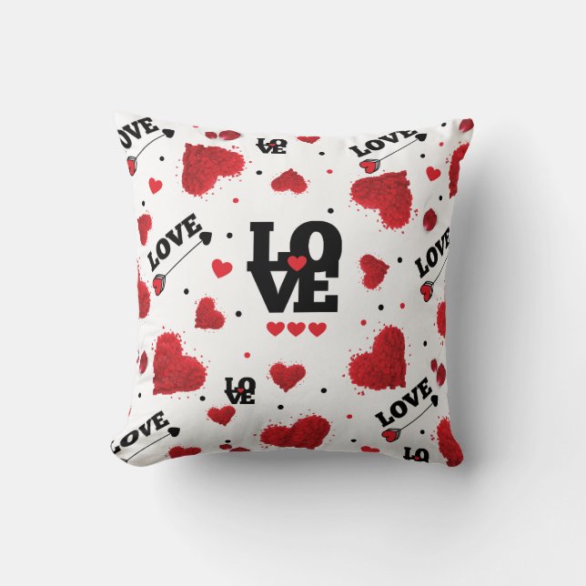 Red Hearts Pattern Valentine's Day Throw Pillow (Front)
