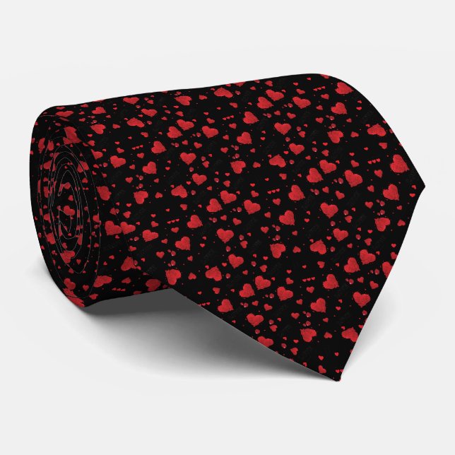 Red Hearts Pattern Valentine's Day Tie (Rolled)