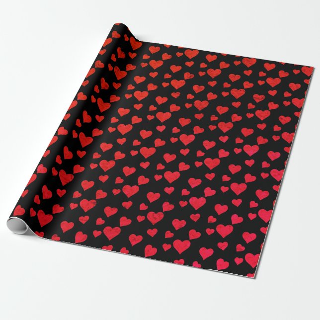 Red Hearts Pattern Valentine's Day  Wrapping Paper (Unrolled)