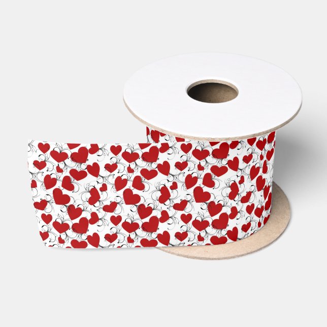 Red Hearts pattern Valentine's Day wrapping paper Satin Ribbon (Spool)