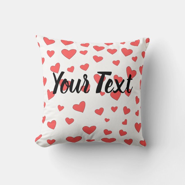 Red Hearts Pattern With Custom Name Throw Pillow (Front)